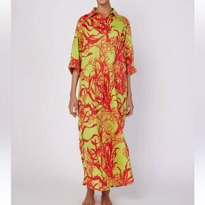 Modaposa Green & Pink Cotton  Maxi Dress(Size Medium)